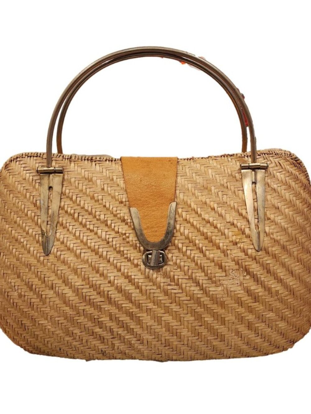 Vintage Wicker Handbag with Metal handles. Maker Unknown